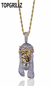 Topgrillz Gold Color plaqué IECD OUT HIPHOP Micro Pave Cz Stone Pharaoh Head Prendant Collier avec chaîne de corde de 60 cm3473659