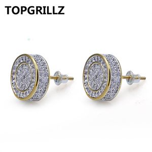 TOPGRILLZ – boucles d'oreilles rondes en Zircon cubique glacé, couleur or argent, avec boucle arrière à vis, bijoux Hip Hop pour hommes et femmes, cadeaux