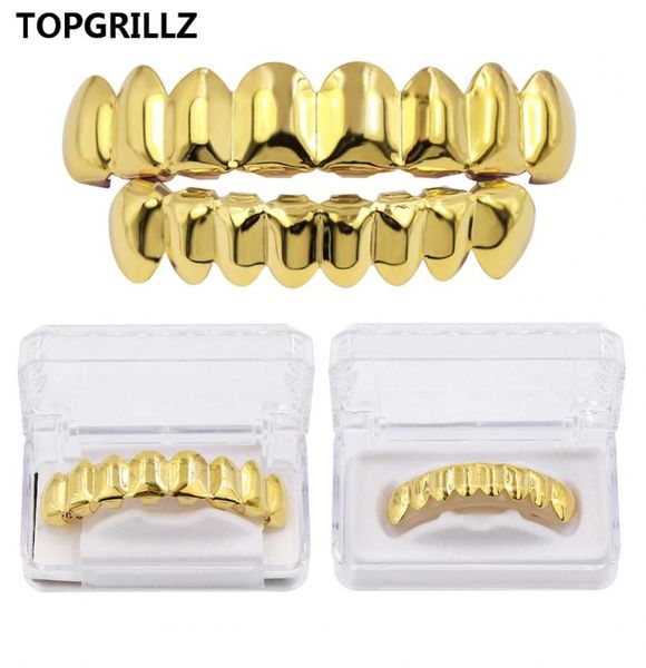 Topgrillz Grillz Set Gold Finish huit 8 Top dents 8 Bottom Tooth Plain Hip Hop Grills2706973