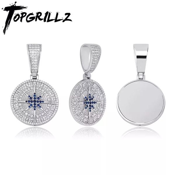 Pendentif Colliers TOPGRILLZ Hip Hop Boussole Pendentif Glacé Zircon Cubique Avec Chaîne De Tennis Bijoux De Mode Cadeau Pour Hommes Femmes 220222