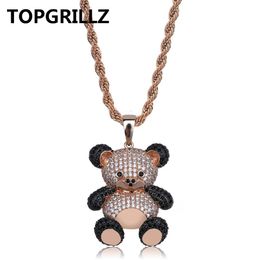 TOPGRILLZ Hip Hop Koper Rose Goud Zilver Kleur Kubieke Zirkoon Panda Hanger Ketting Charm Voor Mannen Vrouwen Sieraden Kettingen Gifts3051