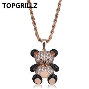 TOPGRILLZ Hip Hop cuivre Rose or argent couleur cubique Zircon Panda pendentif breloque collier pour hommes femmes bijoux colliers cadeaux265P