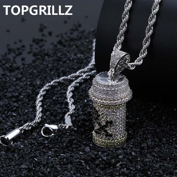 TOPGRILLZ Hip Hop desmontable botella de medicina colgante collar joyería de los hombres Color oro plata collares de circón cúbico Gifts2688