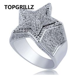 TOPGRILLZ HIP HOP VIJF VIJF STAR RINGEN Heren Goud Zilver Kleur Gevoed Out Cubic Zirkoon Sieraden Ring Geschenken