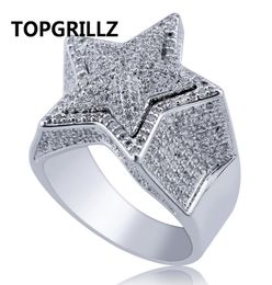 Topgrillz Hip Hop vijfsterrenringen Men39S Gold Silver Color Iced Out Cubic Zirkon Jewelry Ring Gifts6402353