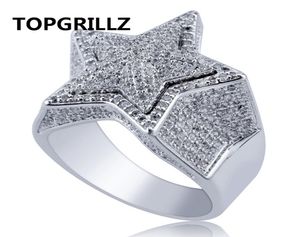 Topgrillz Hip Hop Five Star Anneaux Men39S Gold Silver Color Iced Out Cumbic Zircon Jewelry Ring Cadeaux1409722