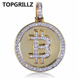 TOPGRILLZ Hip Hop couleur or plaqué glacé Micro pavé zircone rond Bitcoin pendentif collier pour hommes femmes 2498