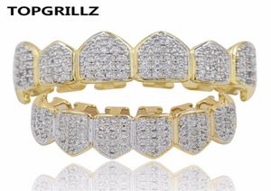 TOPGRILLZ Hip Hop GRILLZ Iced Out Zirkoon Fang Mond Tanden Grillz Caps Top Bottom Grill Set Mannen Vrouwen Vampire Grills7878489