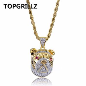 TOPGRILLZ Hip Hop Iced Out 3D Hond Hoofd Ketting Hanger Charme Voor Mannen Vrouwen Goud Zilver Kleur Kubieke Zirkoon Sieraden Gifts298L