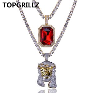 TOPGRILLZ HIP HOP Ketting Goud Kleur Iced Out Micro Pave CZ Steen Rode Stone Pharao Hanger Ketting met CZ Steen Tennis Ketting