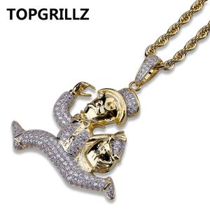 TOPGRILLZ HIP HOP ROCK IJS OUT GOUD COLORGATED CARTON Runner Ketting Micro Pave Cubic Zirkoon Hanger Ketting Sieraden Gift