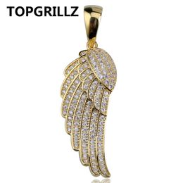 TOPGRILLZ HipHop Angel Wings Pendentif Collier Cuivre Or / Argent Couleur Plaqué Glacé Micro Pavé CZ Femmes Bijoux Trois Chaînes X0509