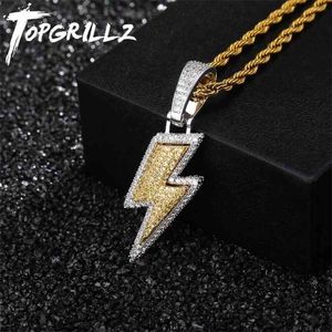 Topgrillz Iced Out Bling Bliksem Hangers met Tennis Chain Copper Materiaal AAA Cubic Zirkoon Heren Heup Hop Sieraden Gift 210721