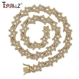 Topgrillz Iced Out Crown of Dorns Cubaanse Ketting Necklace Gold Finish Fashion Hip Hop Sieraden Cubic Zirkoon X0509