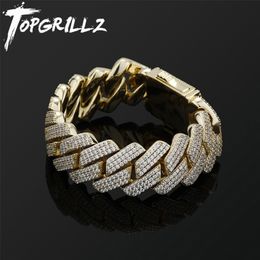 TOPGRILLZ Heren Armband 20 MM 3 Rij Zirconia Prong Link Chain Iced Out Micro Pave CZ Cubaanse Hip Hop mode-sieraden Voor Gift 220222