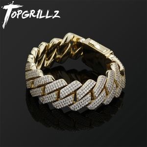Topgrillz Hommes Bracelet 20mm 3 Rangée Zirconia Prong Link Chaîne Glafe Out Micro Pave Cz Cuban Hip Hop Mode bijoux pour cadeau 220222