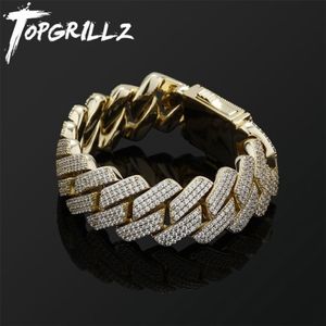 TOPGRILLZ Heren armband 20 MM 3 rij Zirconia Prong Link Chain Iced Out Micro Pave CZ Cubaanse hiphop mode-sieraden voor cadeau 220222320I