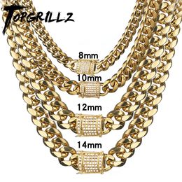 Topgrillz Collier Bracelet Ensemble 8/10/12 / 14 mm en acier inoxydable Gold Miami Cuban Curb Chaîne Hip Hop Fashion Bijoux pour hommes 240418