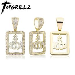 Topgrillz New Allh Colgante Collar Iced Out Cubic Zirconia Colgante cuadrado con cadena de tenis de 4 mm Hip Hop Joyería Paz y amor X0707