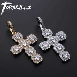 Topgrillz Nieuwe Big Cross Hanger Ketting Iced Out Micro Pave Cubic Zirconia met 12mm Cubaanse ketting Heren Hip Hop Mode-sieraden X0707