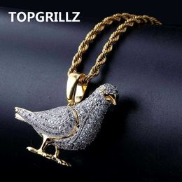Topgrillz Nieuwe Stijl Iced Out Gold Kleur Plated Two Tone Micro Pave Zirkoon Duif Hanger Ketting Hip Hop Sieraden voor Mannen Dames X0707