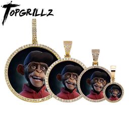 Topgrillz Oversize Shower / Small Round Custom Po NFT Collier pour l'art numérique et Cryptoart Couple Pendant Hip Hop Jewelry Gift 240422