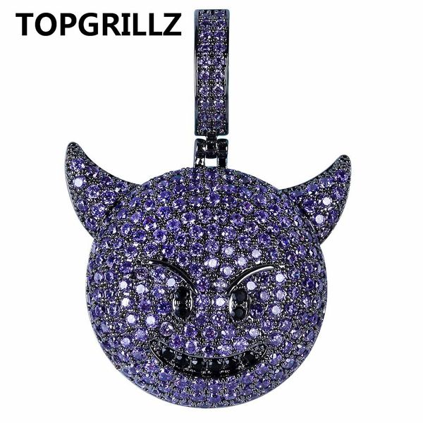 TOPGRILLZ Personnalité Glacé Zircon Cubique Plaqué Démon Chien Singe Coeur Sourire Pendentif Collier Hip Hop Bijoux Pour Cadeaux 210323