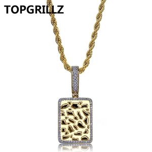 Topgrillz glanzend vierkante hanger ketting goud zilver kleur kubieke zirkoon heren charmes hiphop sieraden geschenken met 24 inch touw ketting