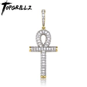 Topgrillz Solid Back Ankh Cross Ketting Heren Hip Hop Hanger Kettingen Iced Out AAA + Bling CZ Stenen Gifts Drop 220217