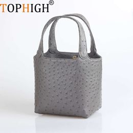 Tophigh New Fashion Ostrich Pattern Snake Pattern Bocket Backet Bolsos de diseño de clientes para Lady Women Bolsos de cuero