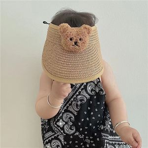 Topi Jerami Bayi Musim Panas Beruang Kartun Lucu Katun Anak Lakilaki Perempuan Dapat Disesuaikan Pantai Luar Ruangan 220611