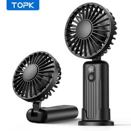 Topk 5000mAh mini ventilateur portable USB Bureau électrique Ventilateur électrique Petit ventilateur de main personnelle avec USB Ventilateurs de cou de refroidissement rechargeables pour la pièce 240429