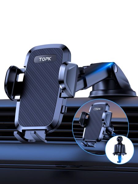 TOPK D36 support de téléphone de voiture support de téléphone de voiture réglable berceau Super Stable pour tableau de bord/pare-brise/évent pour téléphones mobiles