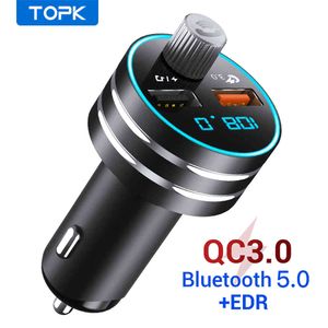 TOPK G201Q Charge rapide 3.0 double chargeur de téléphone portable USB avec transmetteur FM bluetooth 5.0 carte MP3 mains libres