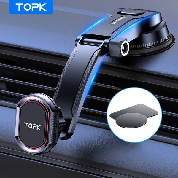 Soporte magnético para teléfono de coche TOPK, soporte magnético para teléfono móvil de 360 grados, soporte GPS para salpicadero para iPhone, Xiaomi, Samsung y Huawei