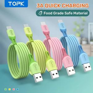 TopK Micro USB Type C Cabeltelefoonkabels voor Xiaomi Red Mi Note 9 3A Fast LaGing Liquid Silicone Mobiele telefoon Gegevenskabel voor Samsung Huawei FY7435