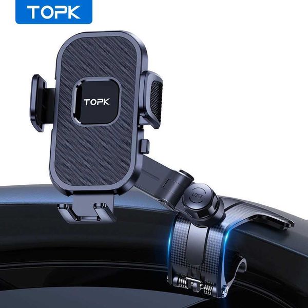 Support de téléphone TOPK pour tableau de bord de voiture Support de téléphone portable réglable à 360 degrés avec clip en silicone antidérapant Stable multi-angles