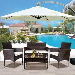 TOPMAX 4 PC Outdoor Garden Rattan Patio Furniture Set Cushioned Seat Wicker Sofa sets US stock a04 a27