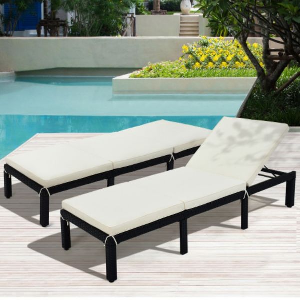 TOPMAX Bancos de patio, muebles para exteriores, tumbona de mimbre ajustable de PE, muebles para exteriores, tumbona, juego de 2 (Beige) STOCK de EE. UU.