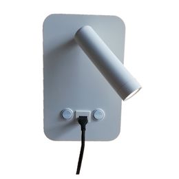 Topoch – applique murale d'intérieur avec chargeur USB 5V 2A, rétro-éclairage 6W et lampe de lecture 3W, applique à bord noir/blanc à Double commutation
