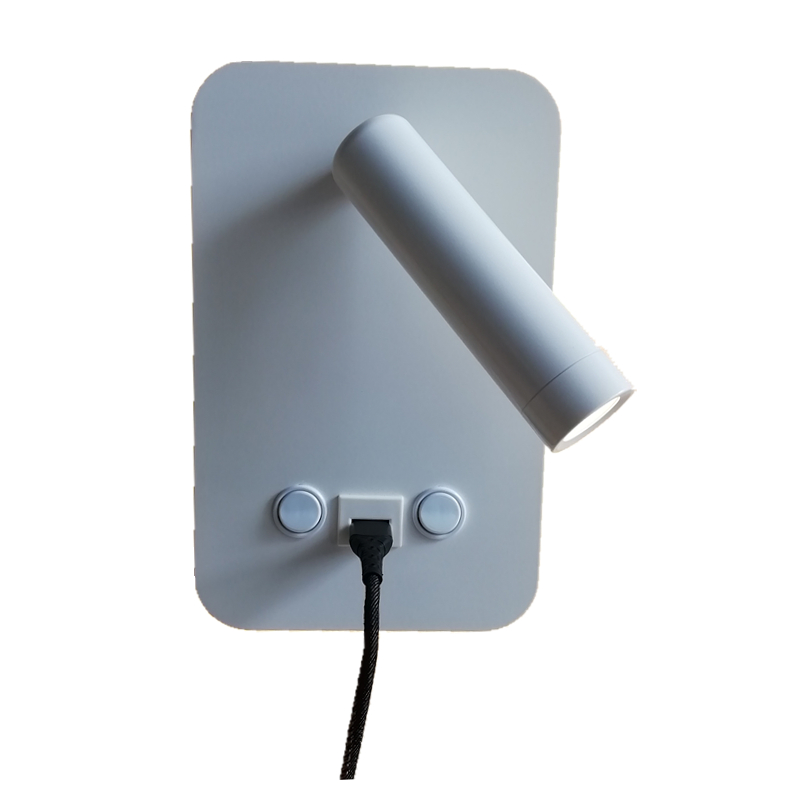 Lâmpada de parede interna Topoch com carregador USB 5V 2A luz de fundo 6W e Leitura de Luz de 3W com comutação dupla com comutação preta/branca scona de borda branca