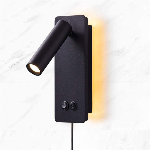 Topoch Lámpara de pared minimalista Enchufe Lámpara de lectura direccional Montaje en superficie Luz de ambiente de doble interruptor para dormitorio Sala de estar AC100-240V Iluminación de acento general