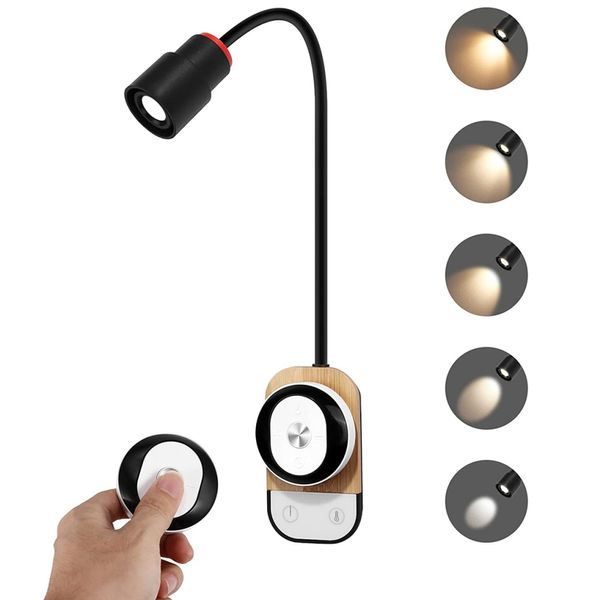 Lámpara de lectura LED portátil Topoch, 5 colores, niveles de brillo, luz colgante, USB recargable, control remoto magnético/control táctil, aplique de pared de estudio, luces nocturnas alimentadas por batería