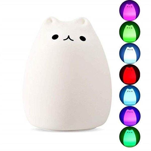 Topoch USB recargable luz nocturna para niños portátil de silicona colorido LED sonrisa linda luz nocturna Kawaii lámpara de gato saludable bebé Lig213j