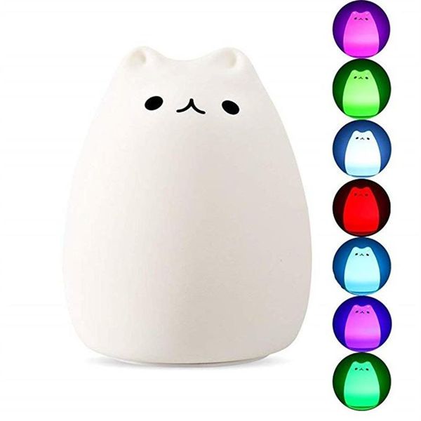 Topoch Veilleuse rechargeable USB pour enfants Portable Silicone Coloré LED Sourire Mignon Kawaii Veilleuse Lampe Chat Sain Bébé Lig307U