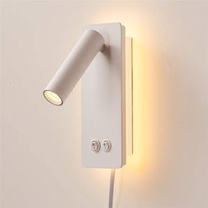 Topoch Aplique de pared Enchufe con cable Lámpara de lectura direccional Montaje en superficie Retroiluminación de doble interruptor Luz de estado de ánimo para dormitorio Sala de estar AC100-240V Iluminación general