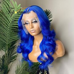 Topodmido azul color ola de cuerpo 13x6 peluca delantera con la parte media cabello peruano 4x4 Cierre de encaje Wig 13x4 Peluces de encaje de cabello humano