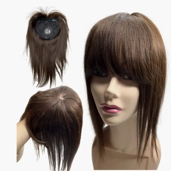 Toppers 100% Human Hair Toppers pour les femmes Pernues partielles naturelles pour les femmes avec un hildat à tête chauve Hair gris 14x14 cm de topper d'épaisseur