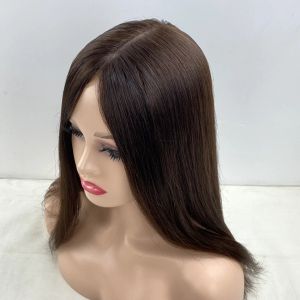 Toppers 100% Remy Human Hair Topper para mujeres blancas Base de aspecto natural Color marrón oscuro Estilo recto para el cabello adelgazante