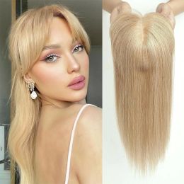 Toppers 100% Remy Human Hair Toppers con flequillo Piezas de cabello rubio Honey Clip de seda en Topper Top Hairs para mujeres con cabello adelgazante